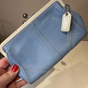Coach SoHo Leather Light Blue and Cream Clutch Silver Hardware